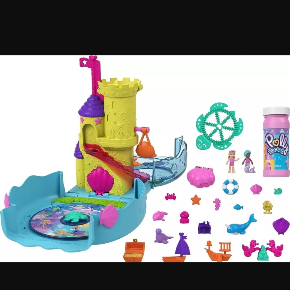 Polly Pocket Bubble Aquarium Playset, Mermaid Toy with 2 Micro Dolls & Water Pla